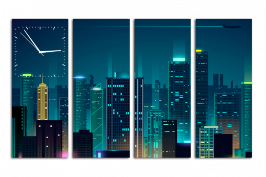 Модульная картина с часами Ночной город